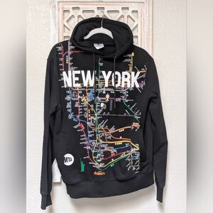 MTA New York City subway map graphic print mens/ unisex Lg black pullover hoodie